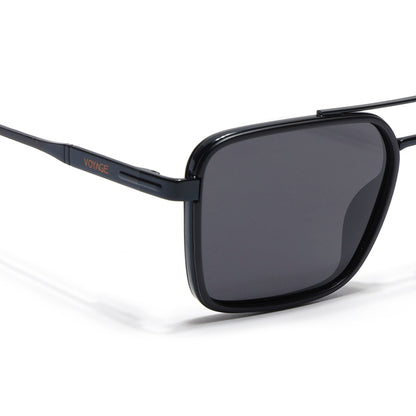 Square Polarized Sunglasses for Men & Women (Black Lens | Black Frame - VOYLB10-C1)