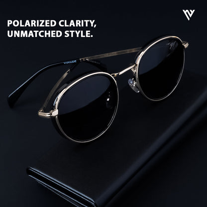 Captain | Gold And Black Polarized Round Sunglasses - PMG3981